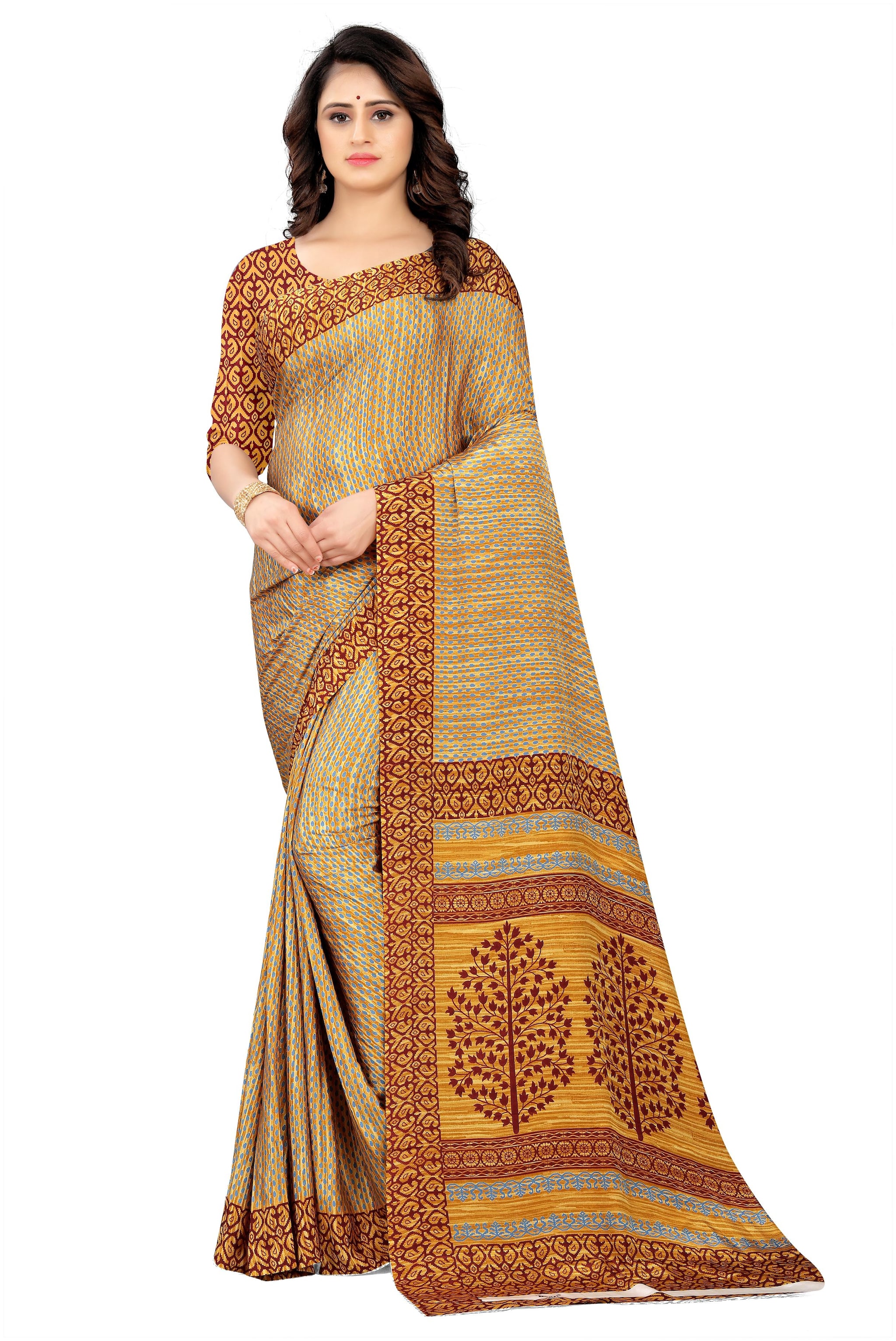 

Dori Women Brown Crepe Printed Regular Saree