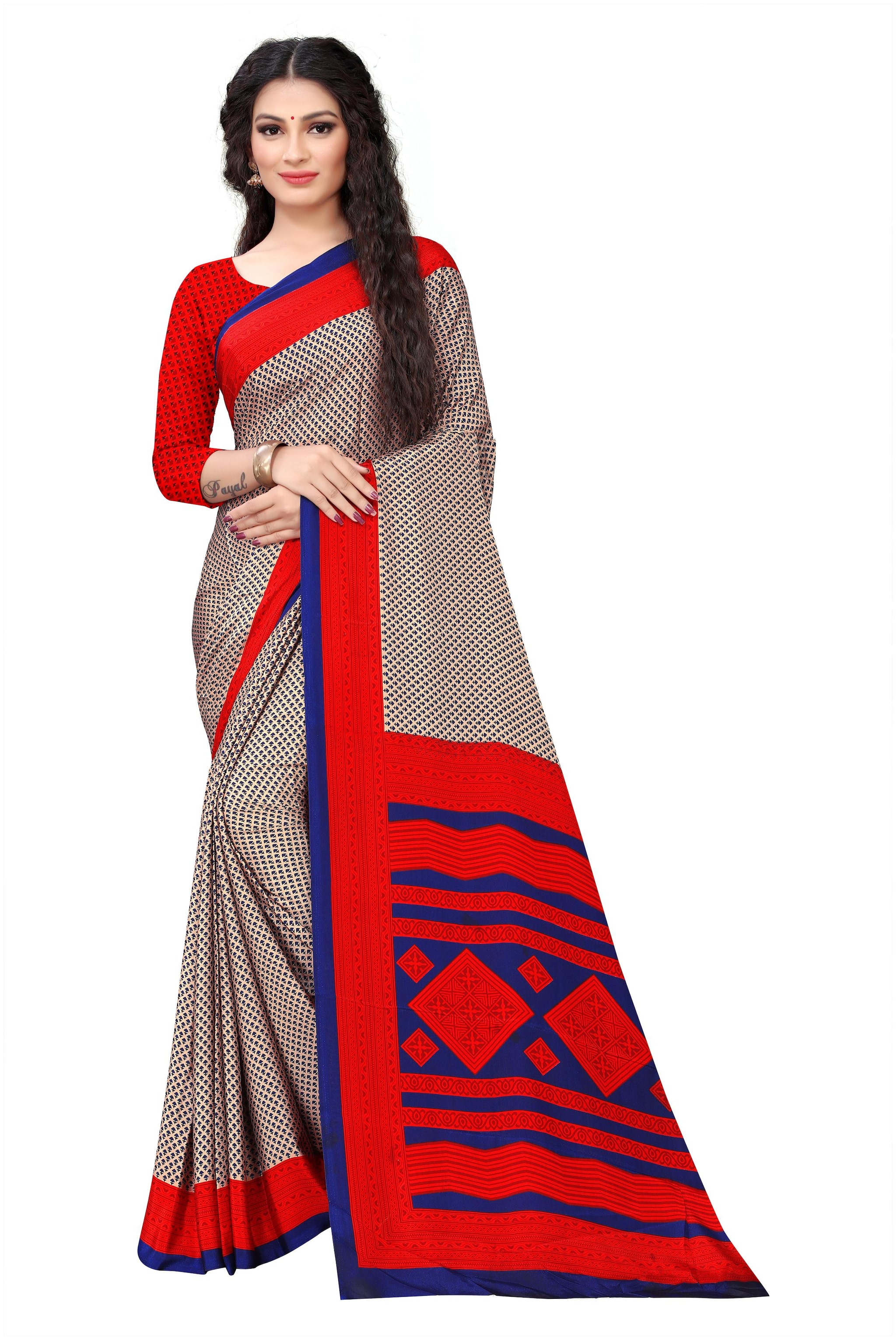 

Dori Women Beige Crepe Printed Regular Saree