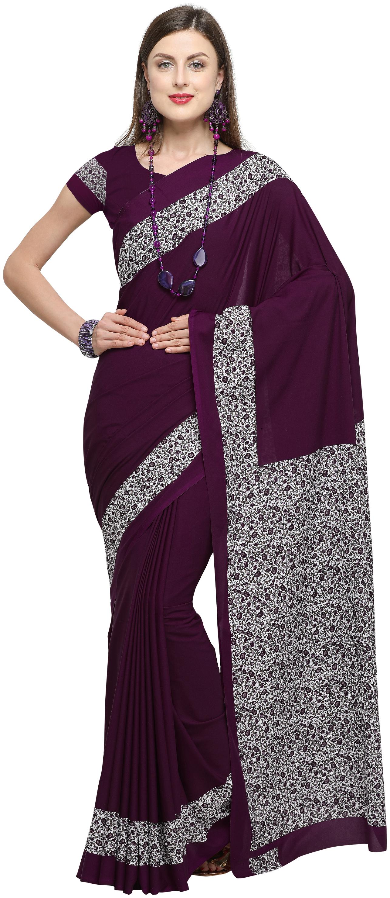 

DORI Women Crepe Floral Wine Regular Saree With Blouse