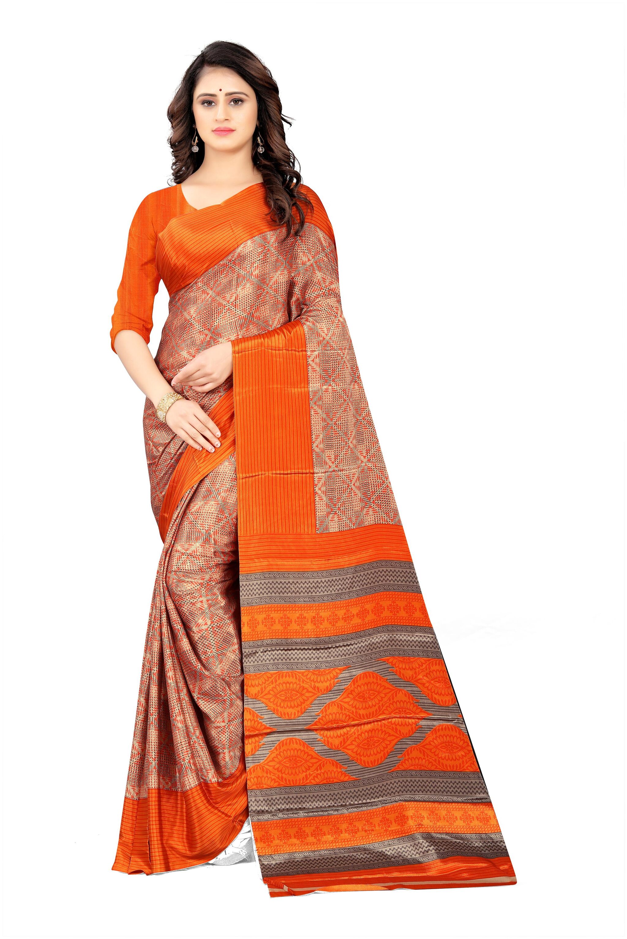

Dori Women Orange Crepe Printed Regular Saree