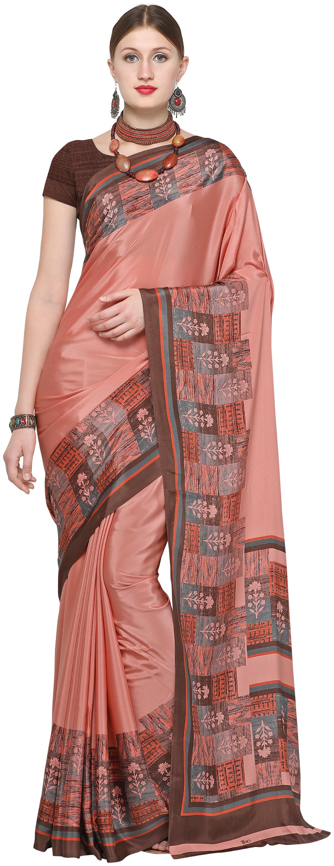 

Dori Women Peach Crepe Floral Regular Saree