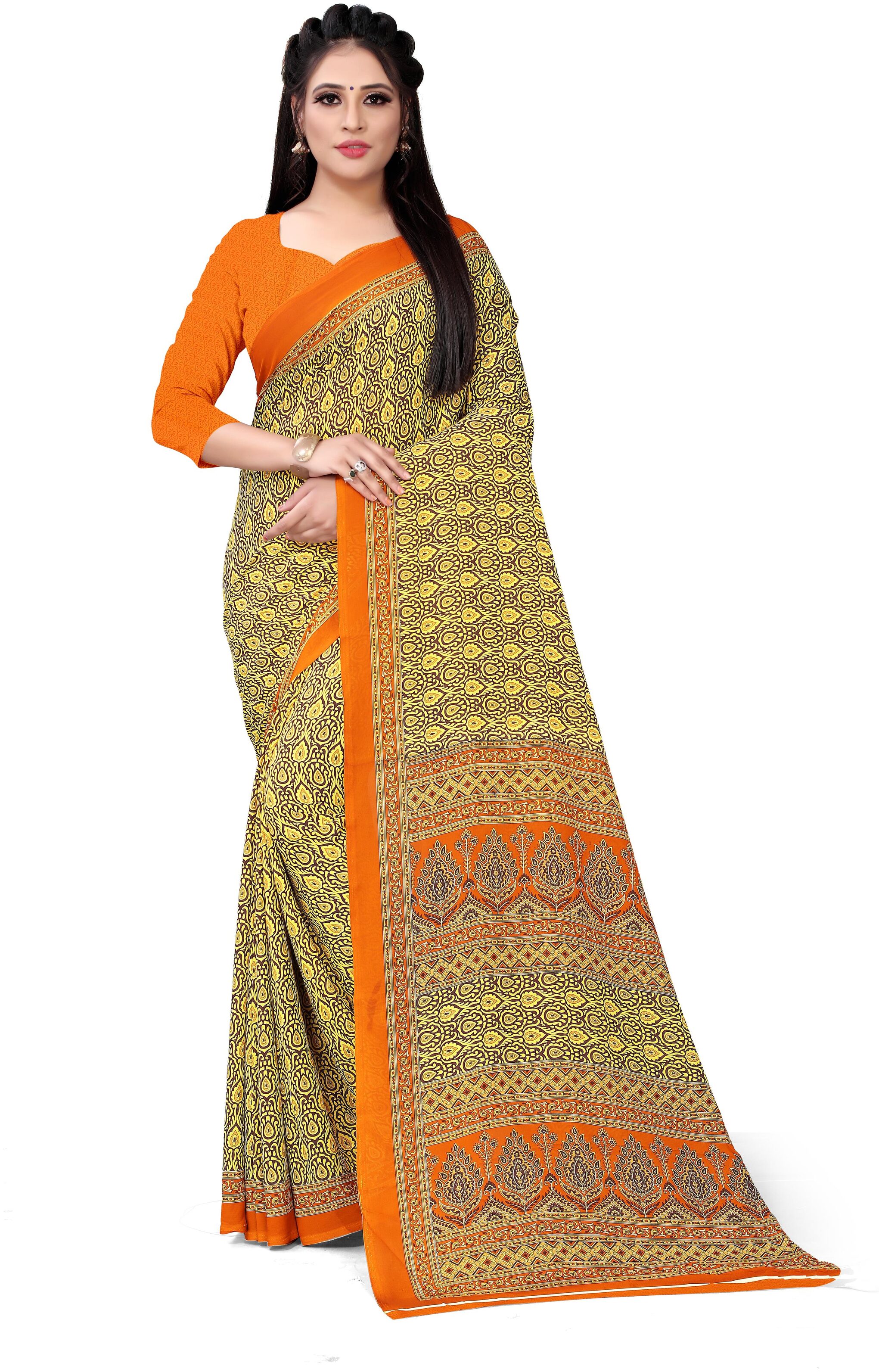 

Dori Women Yellow Georgette Printed Regular Saree