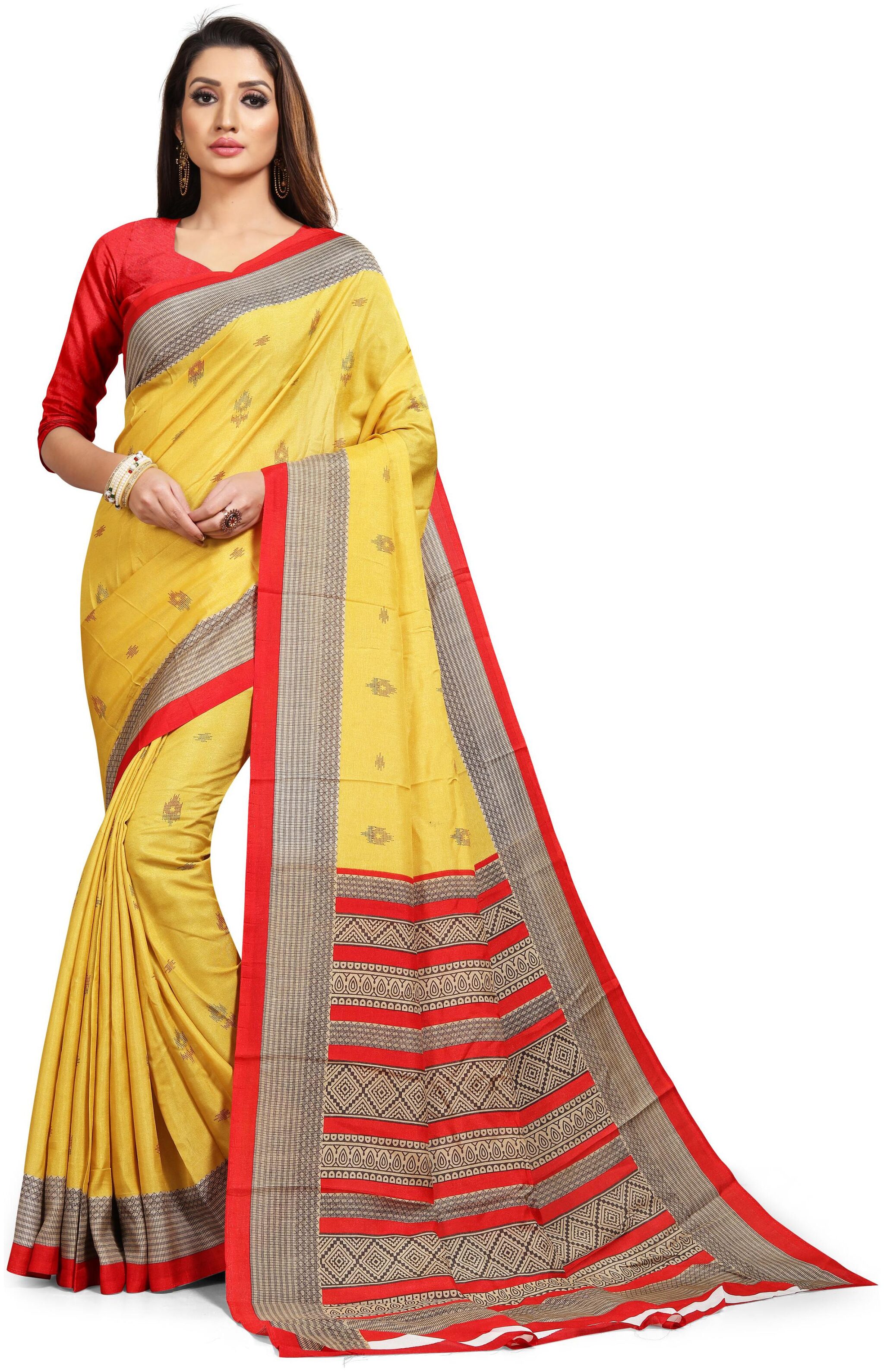 

Dori Yellow Printed Manipuri Cotton Silk Woman Saree