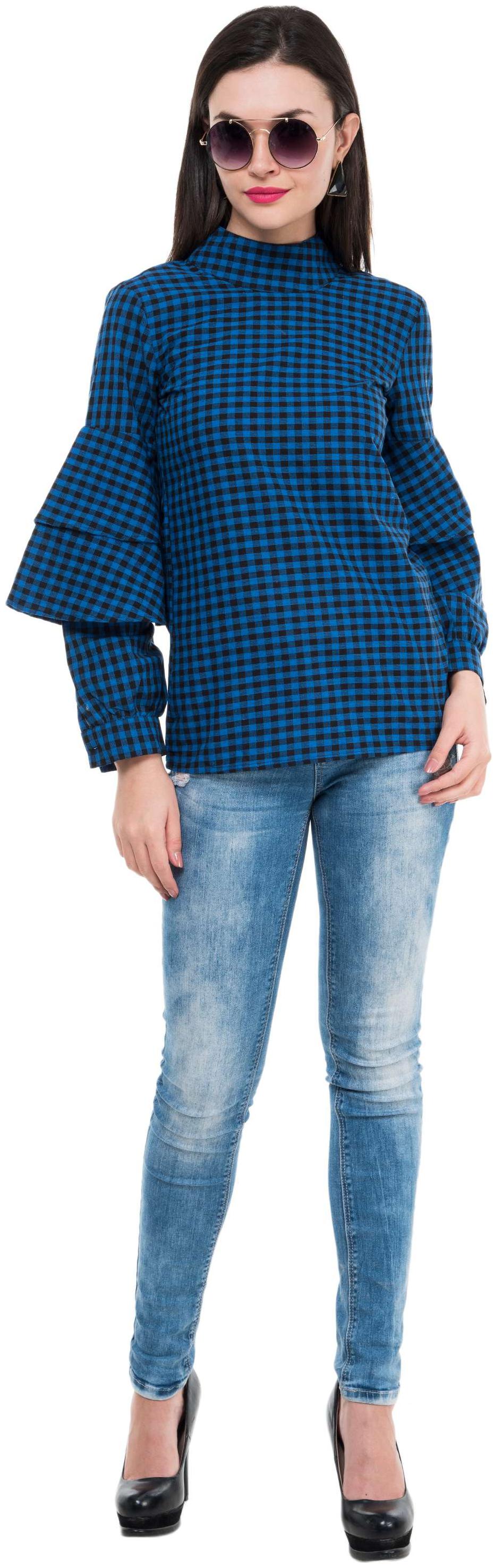 

Doubble Frill Long Sleeve Mock Neck Cotton Top