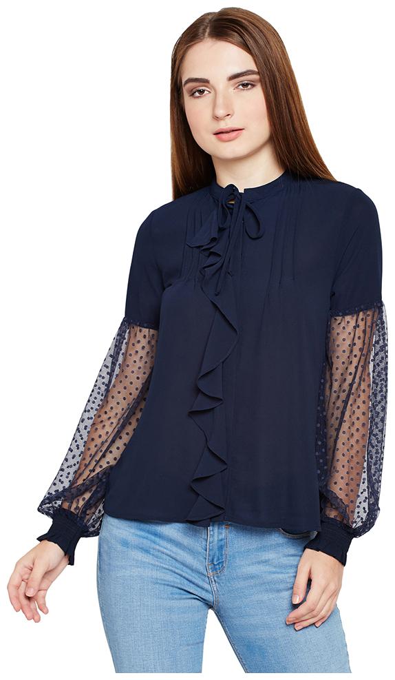 

OXOLLOXO Women Solid Regular top - Blue