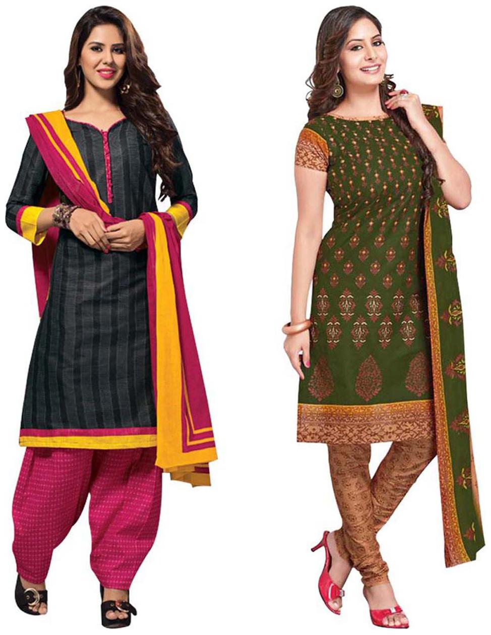 

Drapes Black And Green Cotton Unstiched Pack Of 2 Suit
