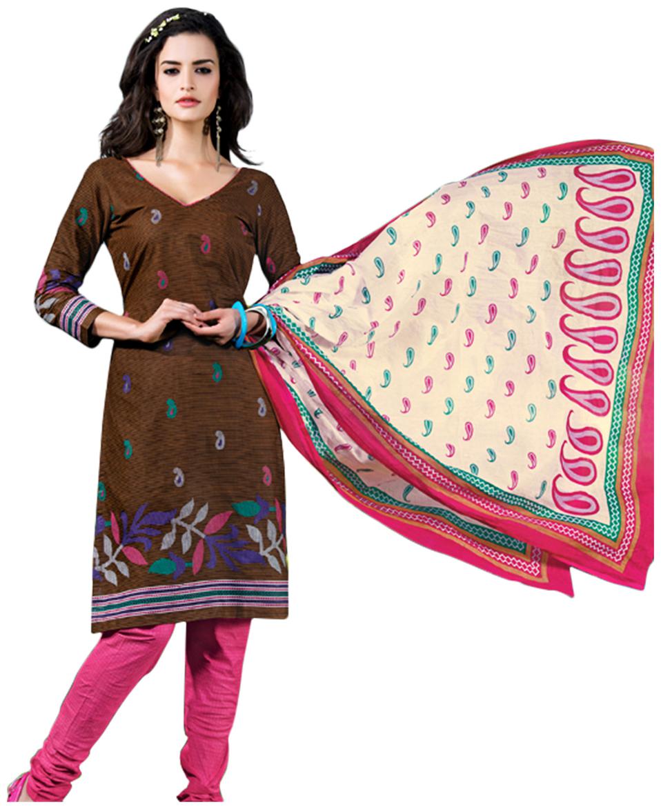 

Drapes Brown Cotton Dress Material