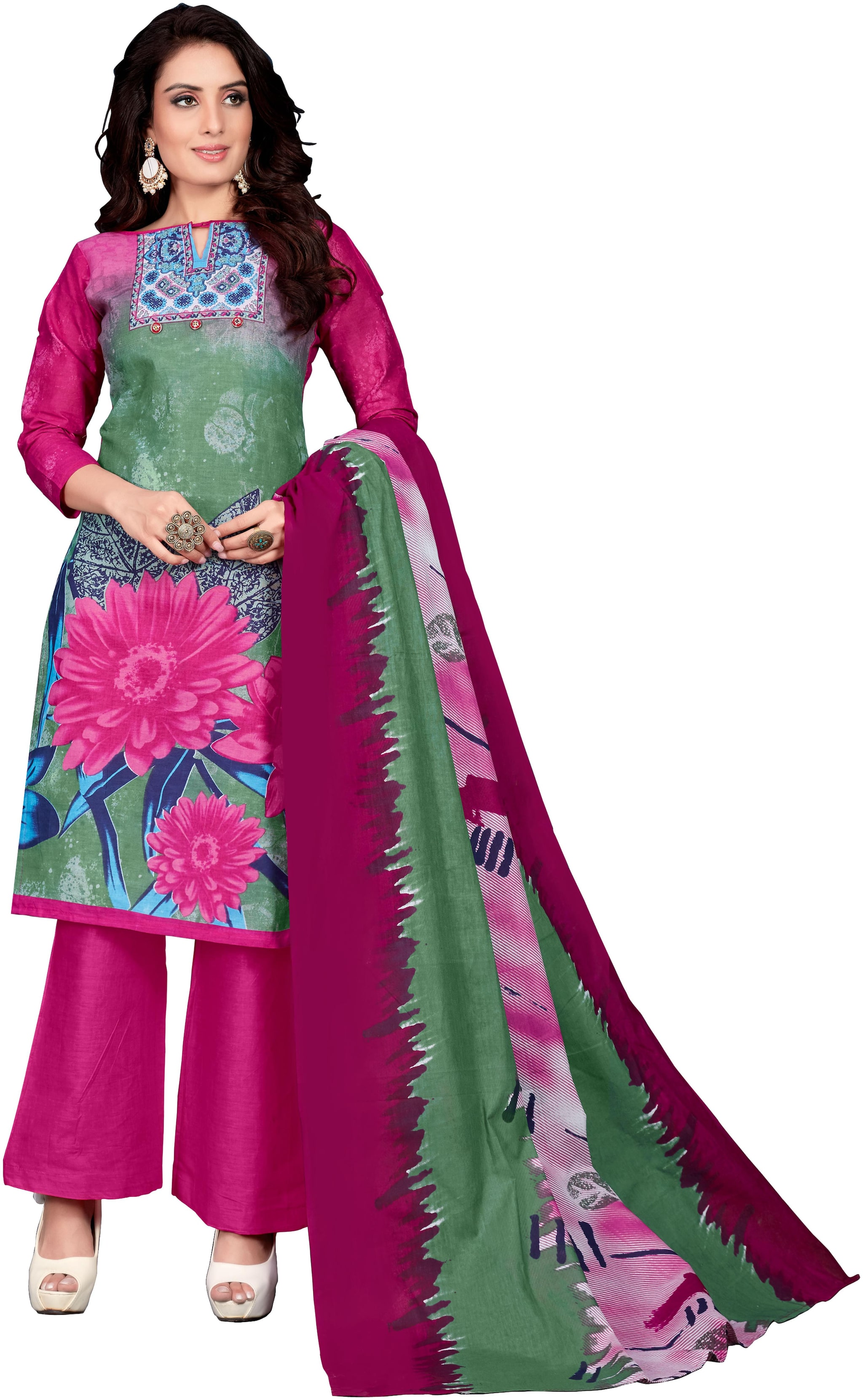 

Drapes Pink Unstitched Kurta with bottom dupatta With dupatta Dress Material