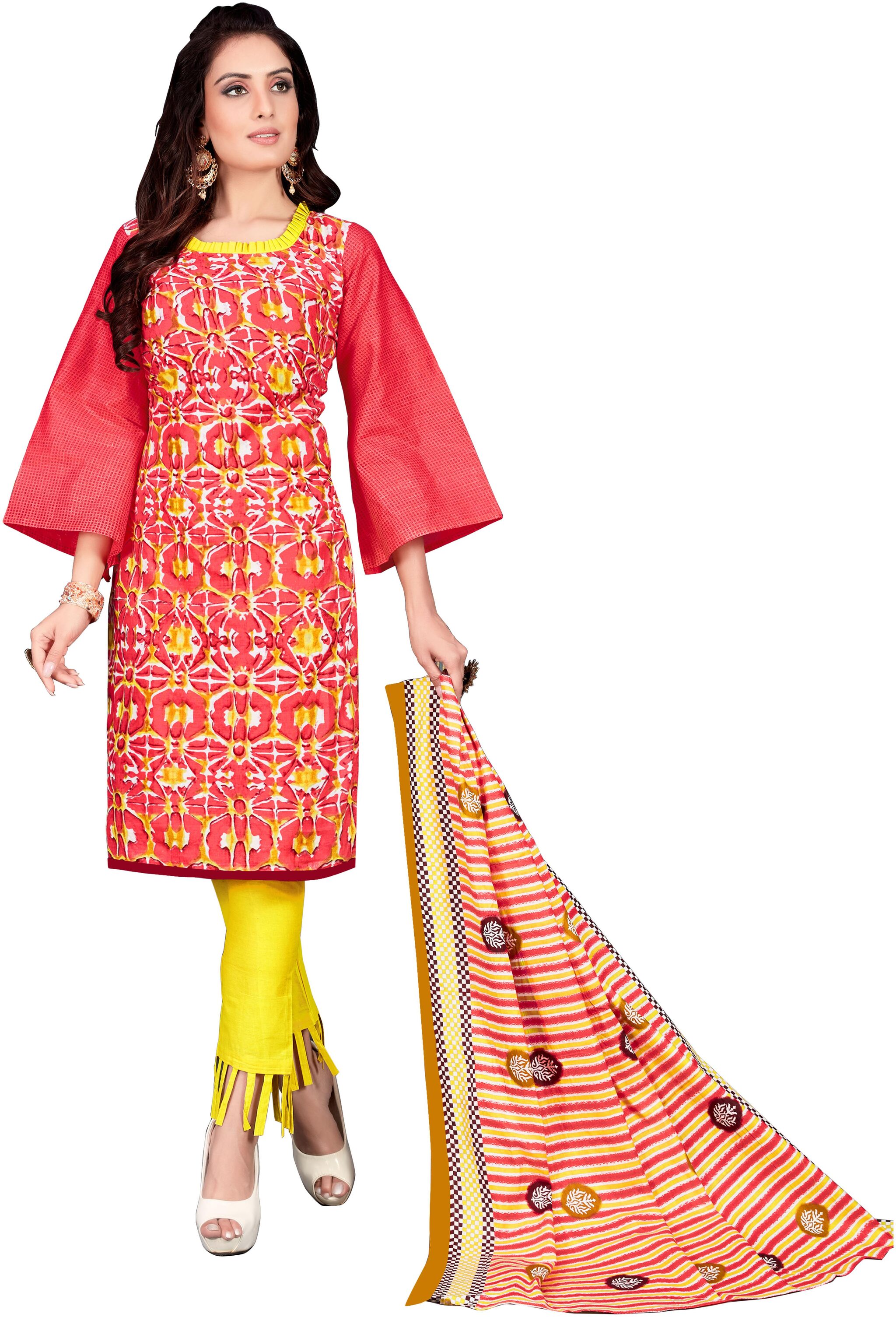 

Drapes Multi Unstitched Kurta with bottom dupatta With dupatta Dress Material