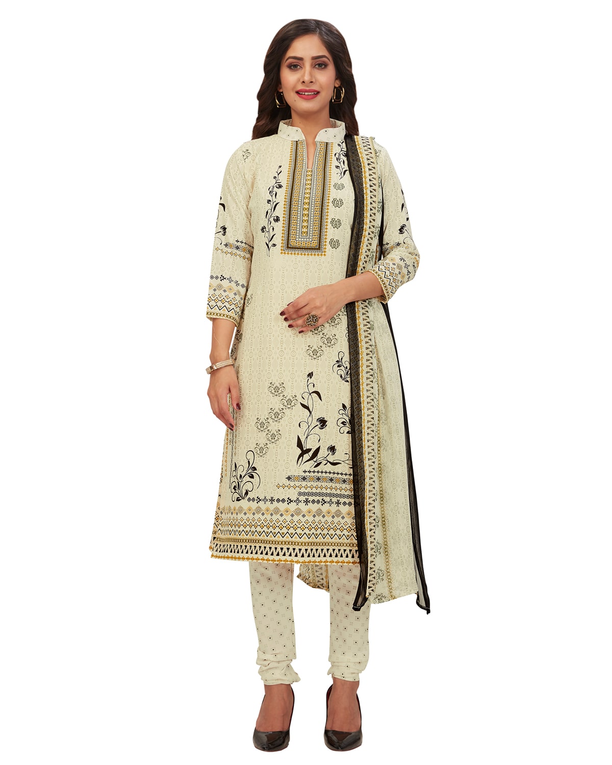 

Drapes Beige Unstitched Kurta with bottom dupatta With dupatta Dress Material