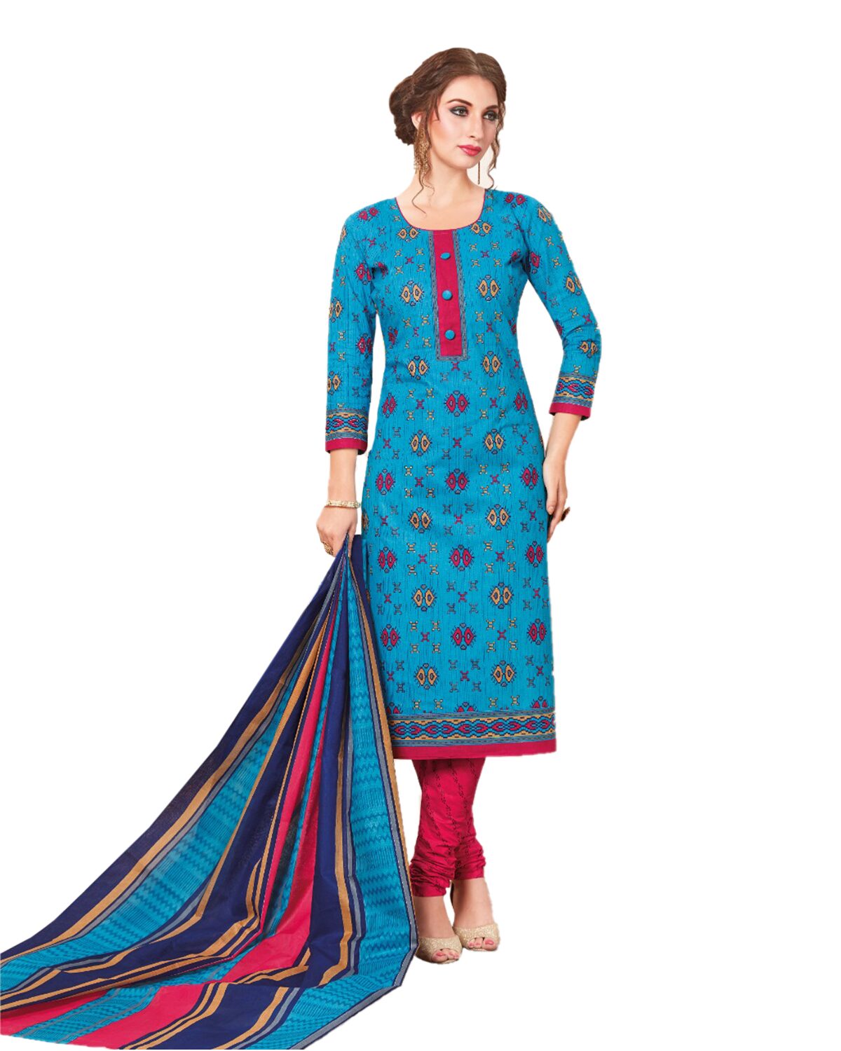 

Drapes Blue Unstitched Kurta with bottom dupatta With dupatta Dress Material