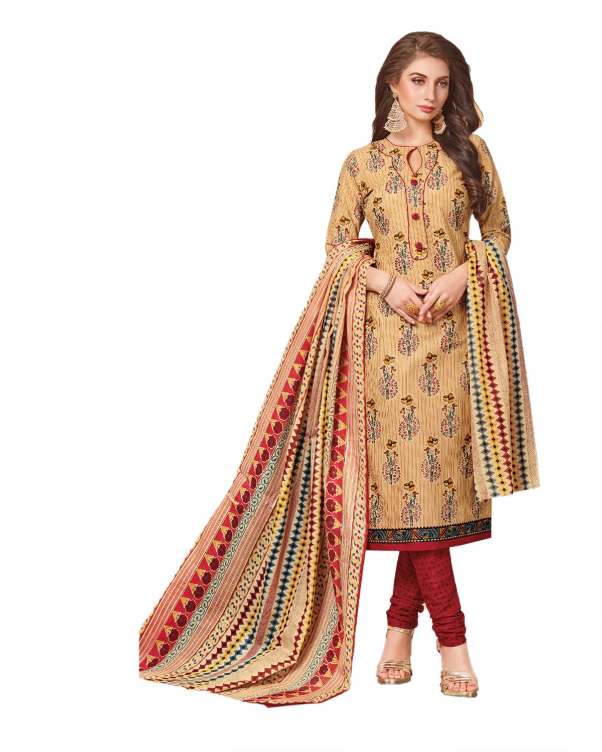

Drapes Beige Unstitched Kurta with bottom dupatta With dupatta Dress Material