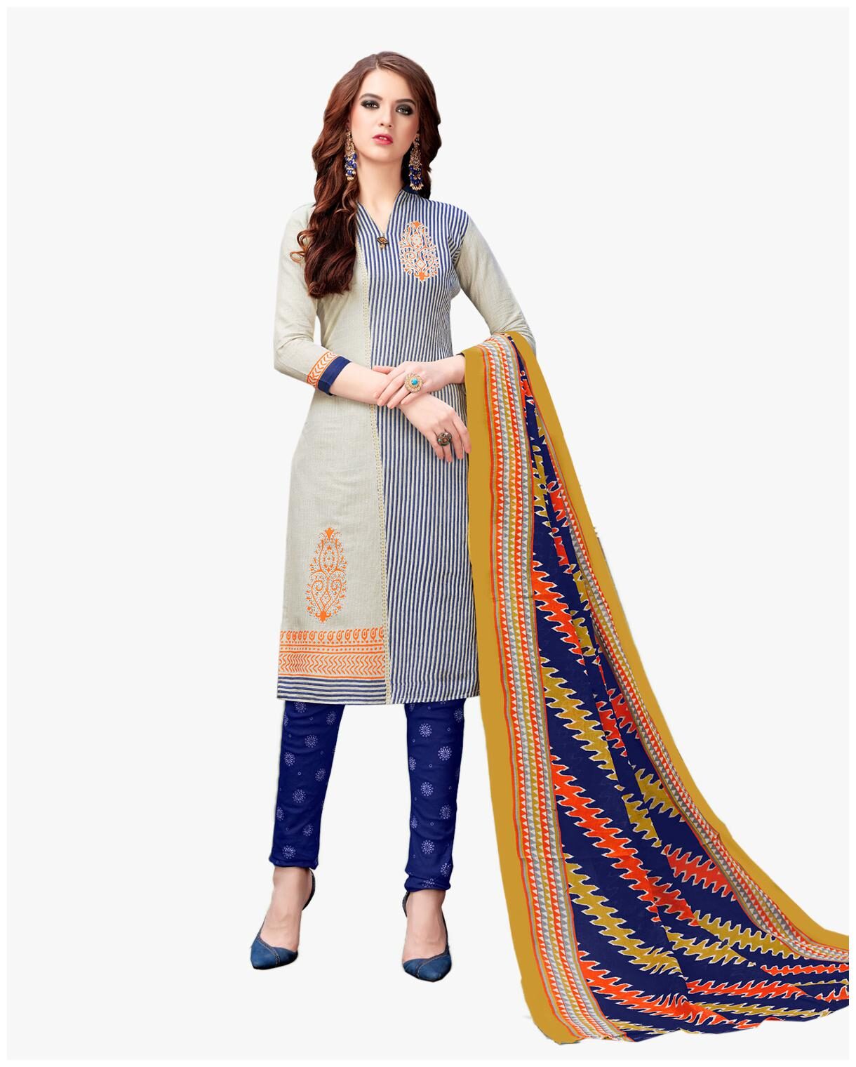 

Drapes Multi Unstitched Kurta with bottom dupatta With dupatta Dress Material
