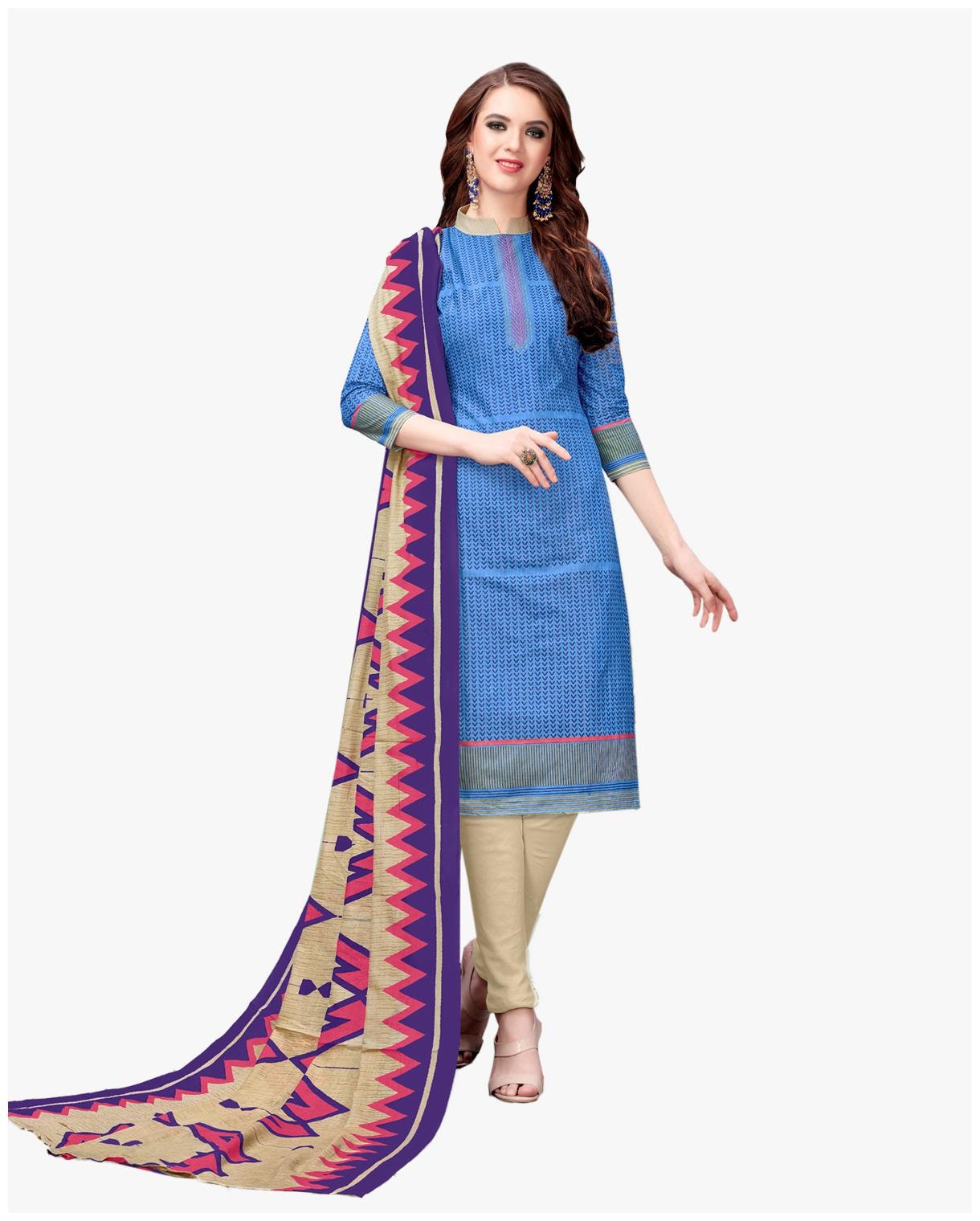 

Drapes Blue Unstitched Kurta with bottom dupatta With dupatta Dress Material