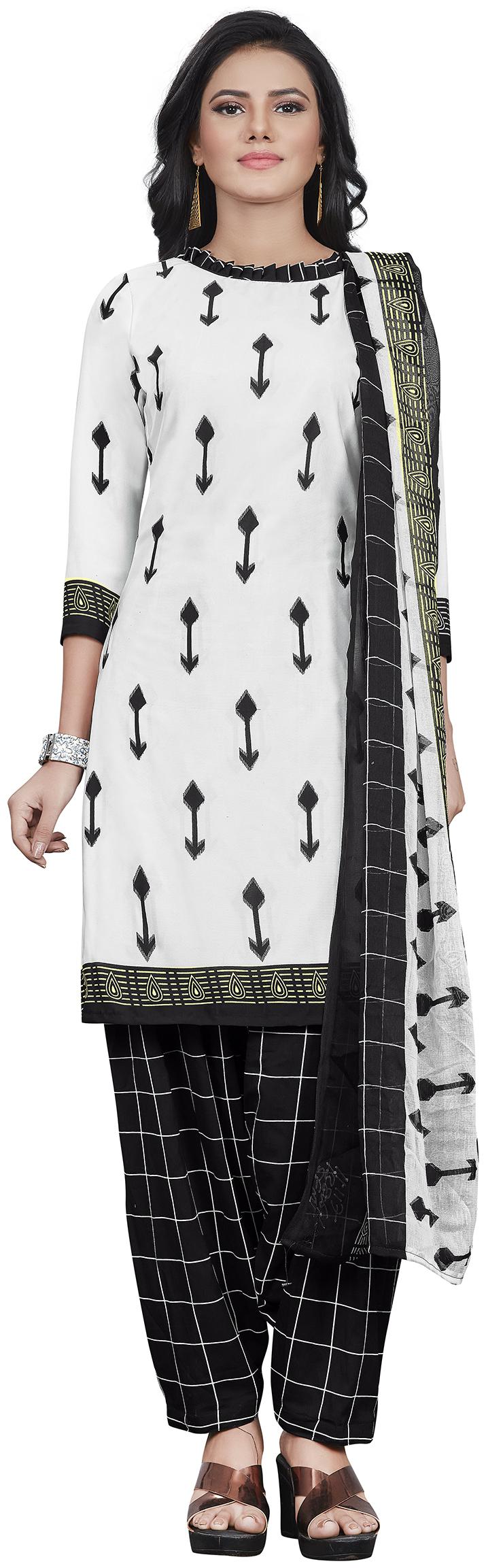 

Drapes White Unstitched Kurta with bottom dupatta With dupatta Dress Material