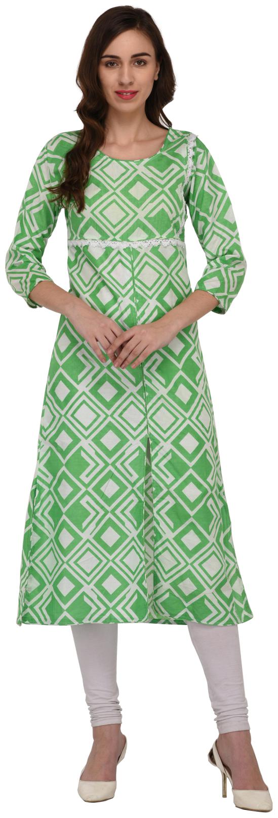 

Drapes Women S Green Casual Long Printed Kurtis