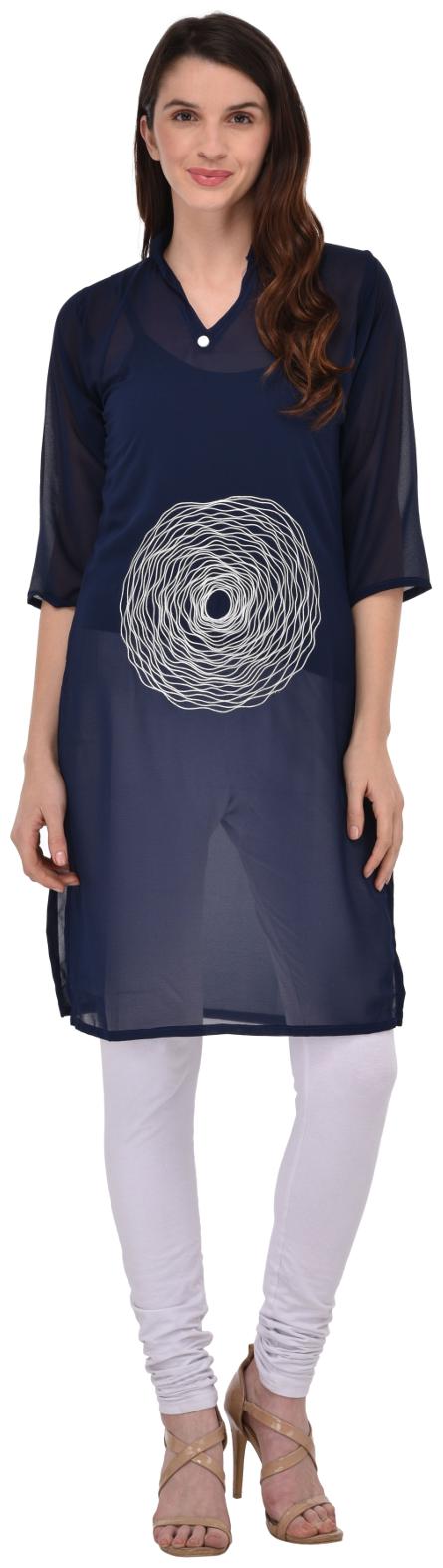 

Drapes Women Blue Embroidered Straight Kurti