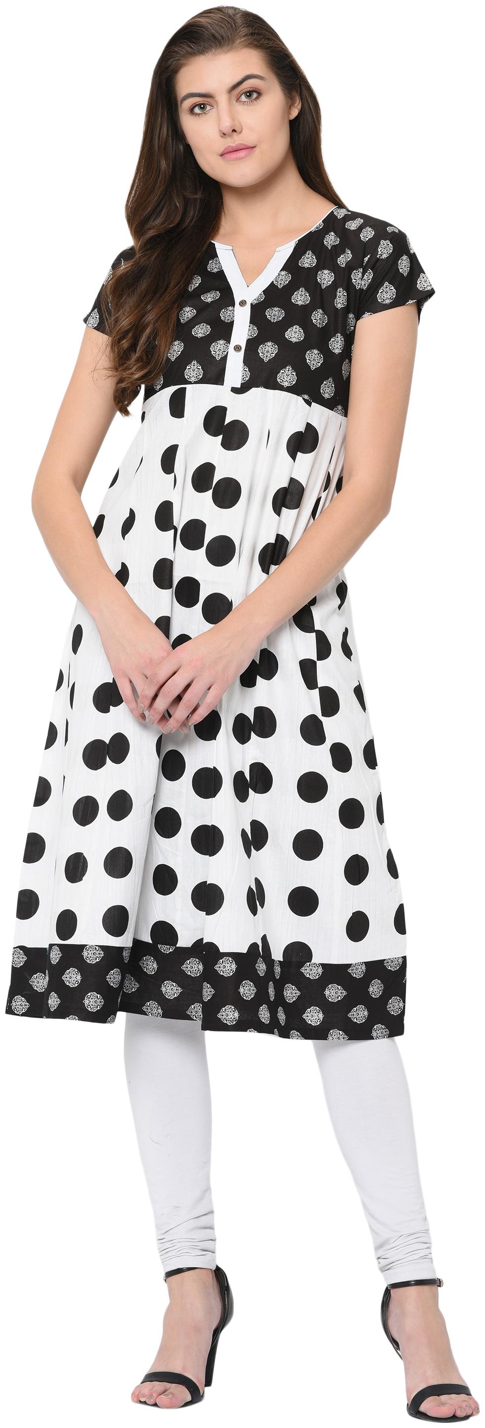 

DRAPES Women Black White Polka Dots Anarkali Kurta