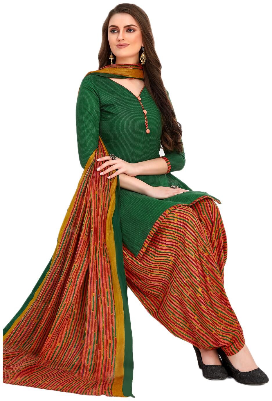 

Drapes Green Unstitched Kurta with bottom dupatta With dupatta Dress Material