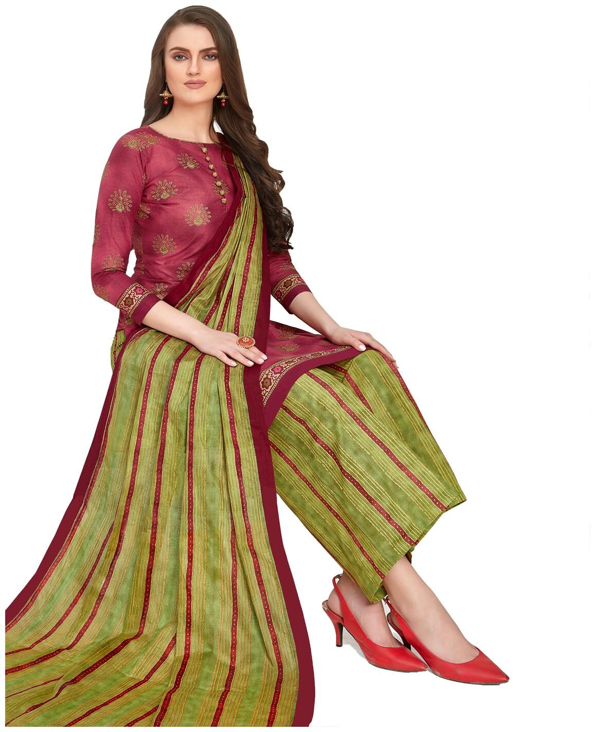 

Drapes Brown Unstitched Kurta with bottom dupatta With dupatta Dress Material