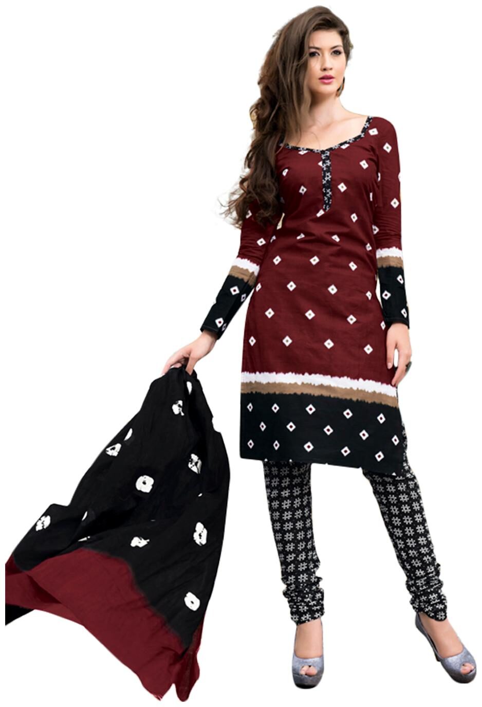 

Drapes Womens Maroon Cotton Printed Dress material (unstitiched)