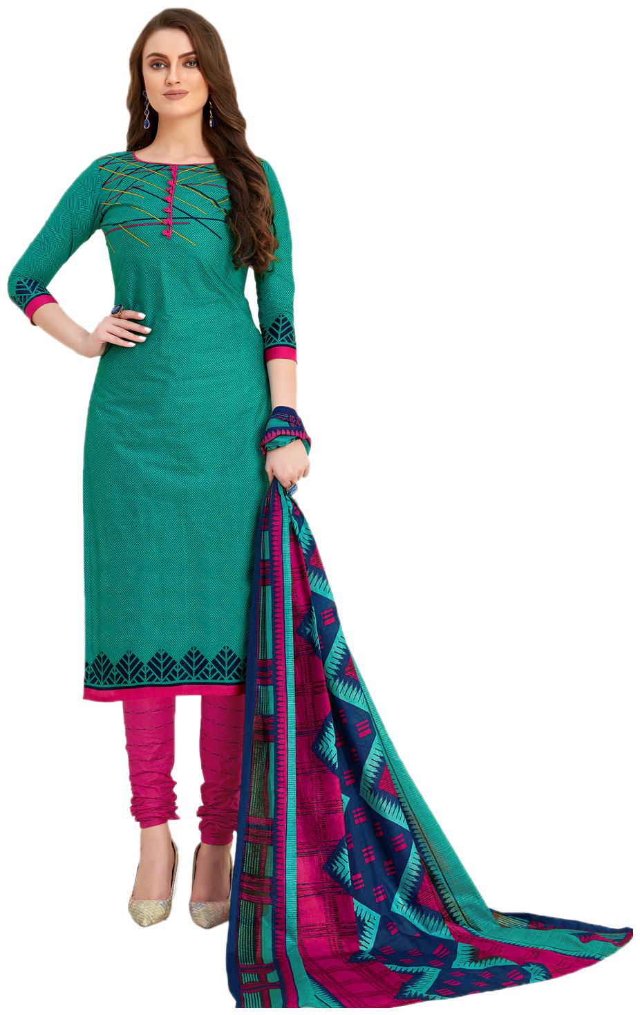 

Drapes Green Unstitched Kurta with bottom dupatta With dupatta Dress Material