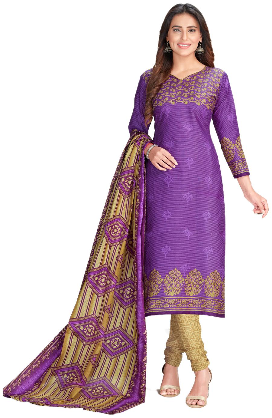 

Drapes Purple Unstitched Kurta with bottom dupatta With dupatta Dress Material