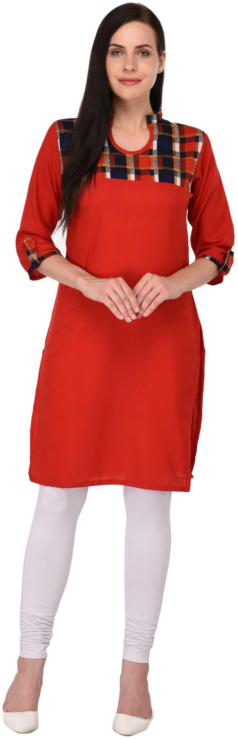 

Drapes Women Red Printed Straight Kurta
