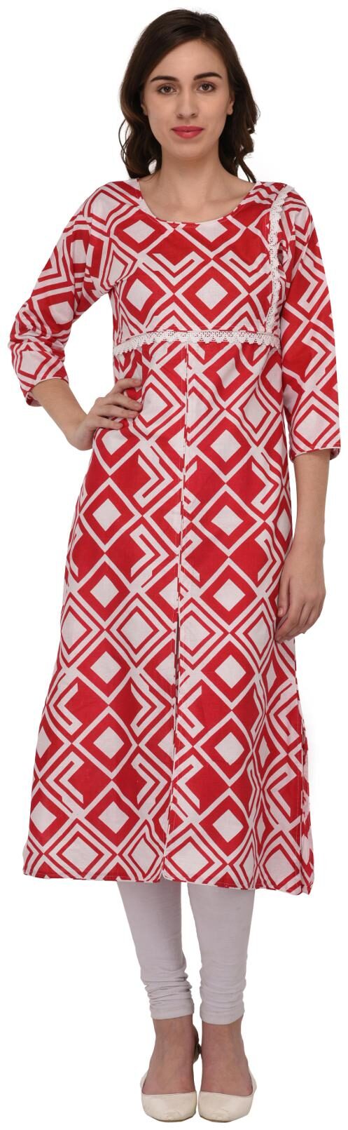 

Drapes Women Red Printed Straight Kurta