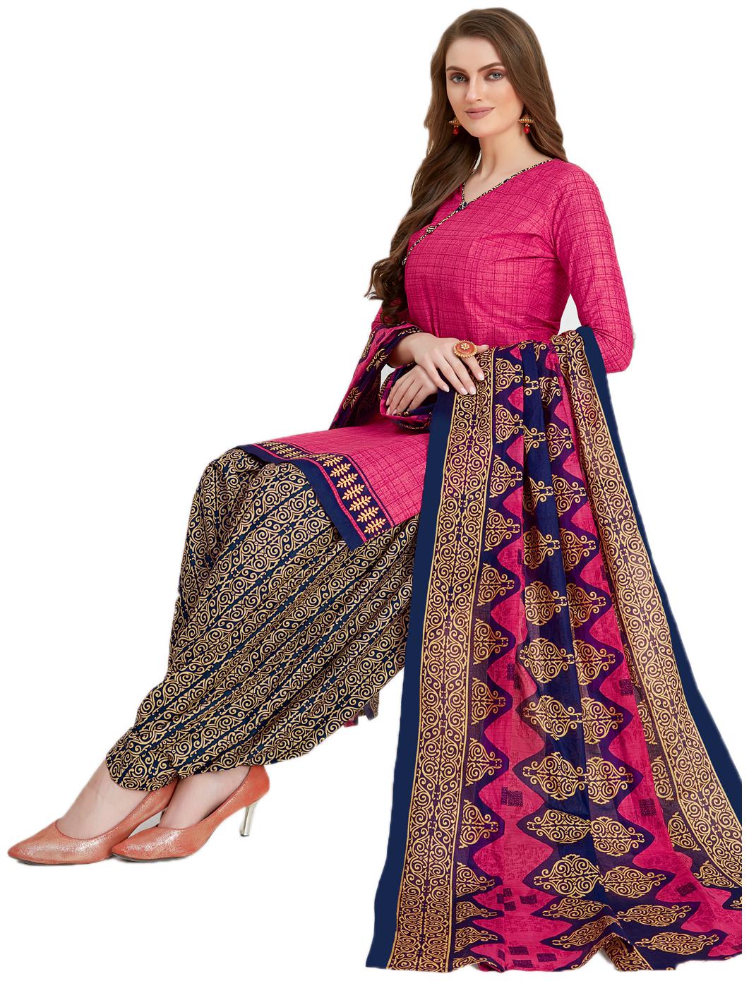

Drapes Pink Unstitched Kurta with bottom dupatta With dupatta Dress Material