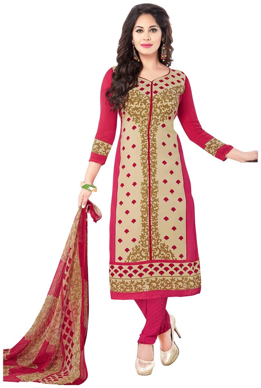 

Drapes Women s Beige Crepe Printed Dress Material (unstitched)