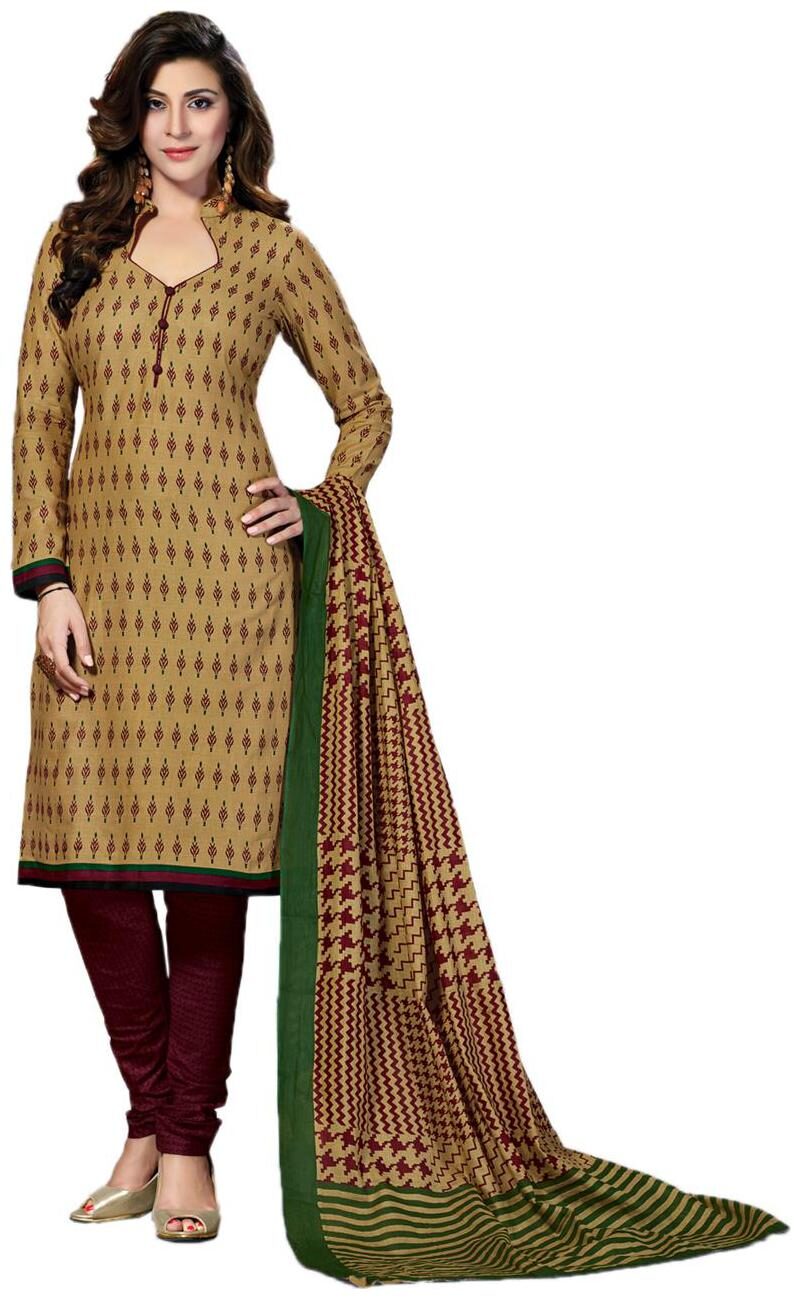 

Drapes Women s Beige Cotton printed Dress Material (Unstitched)
