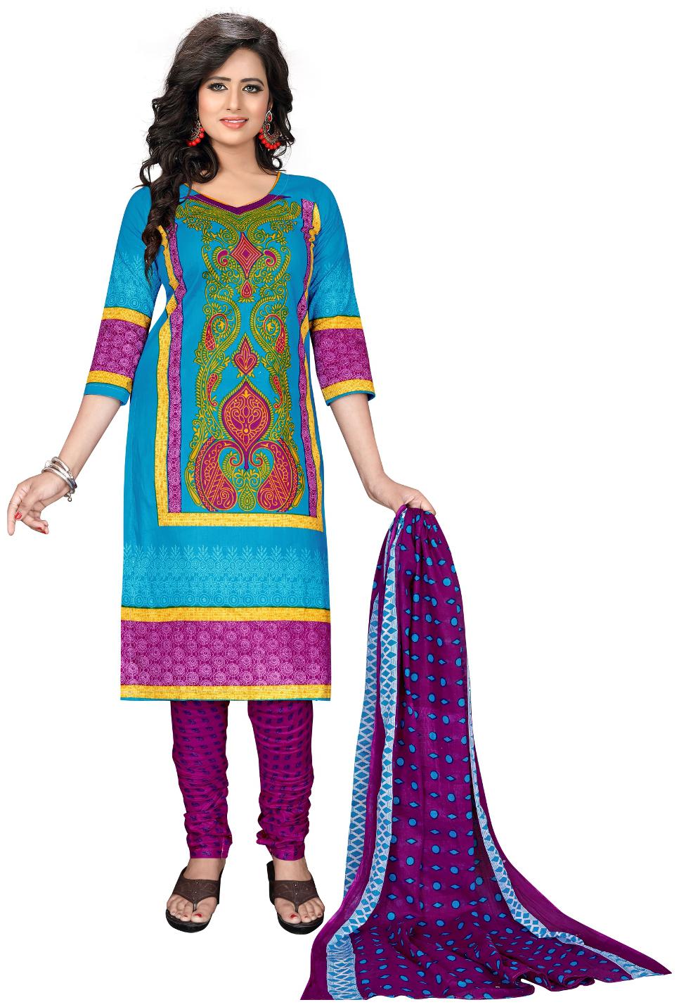 

Drapes Women s Bluecotton Printed Dress Material (unstitched)