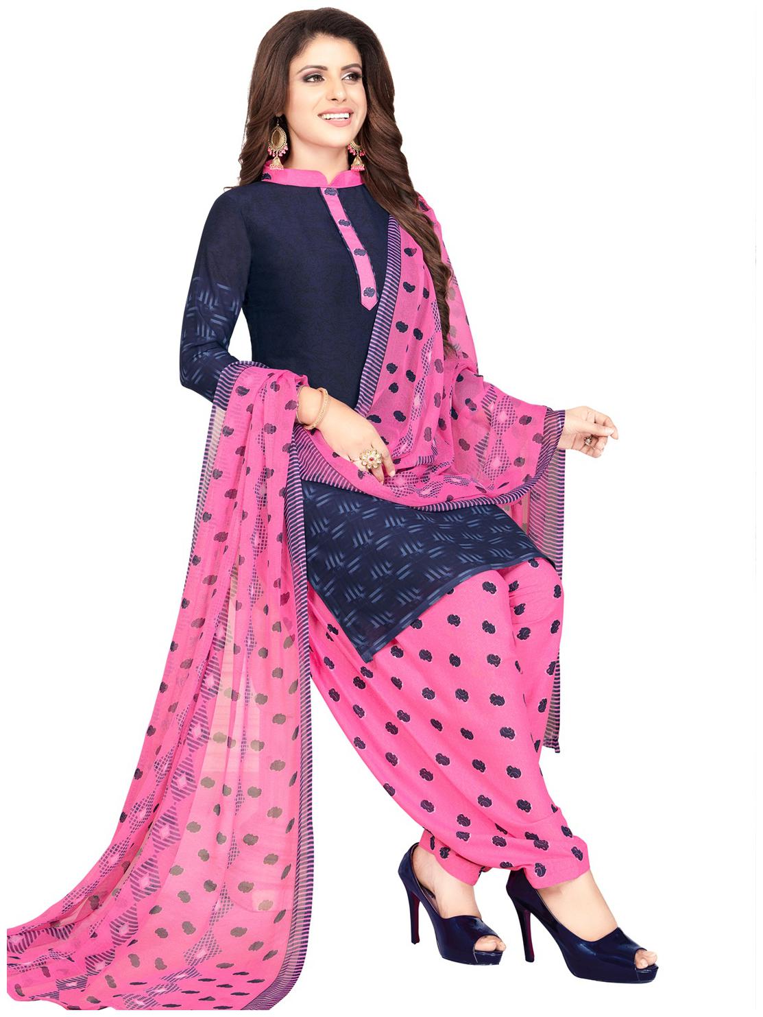 

Drapes Blue Pink Unstitched Kurta with bottom dupatta With dupatta Dress Material