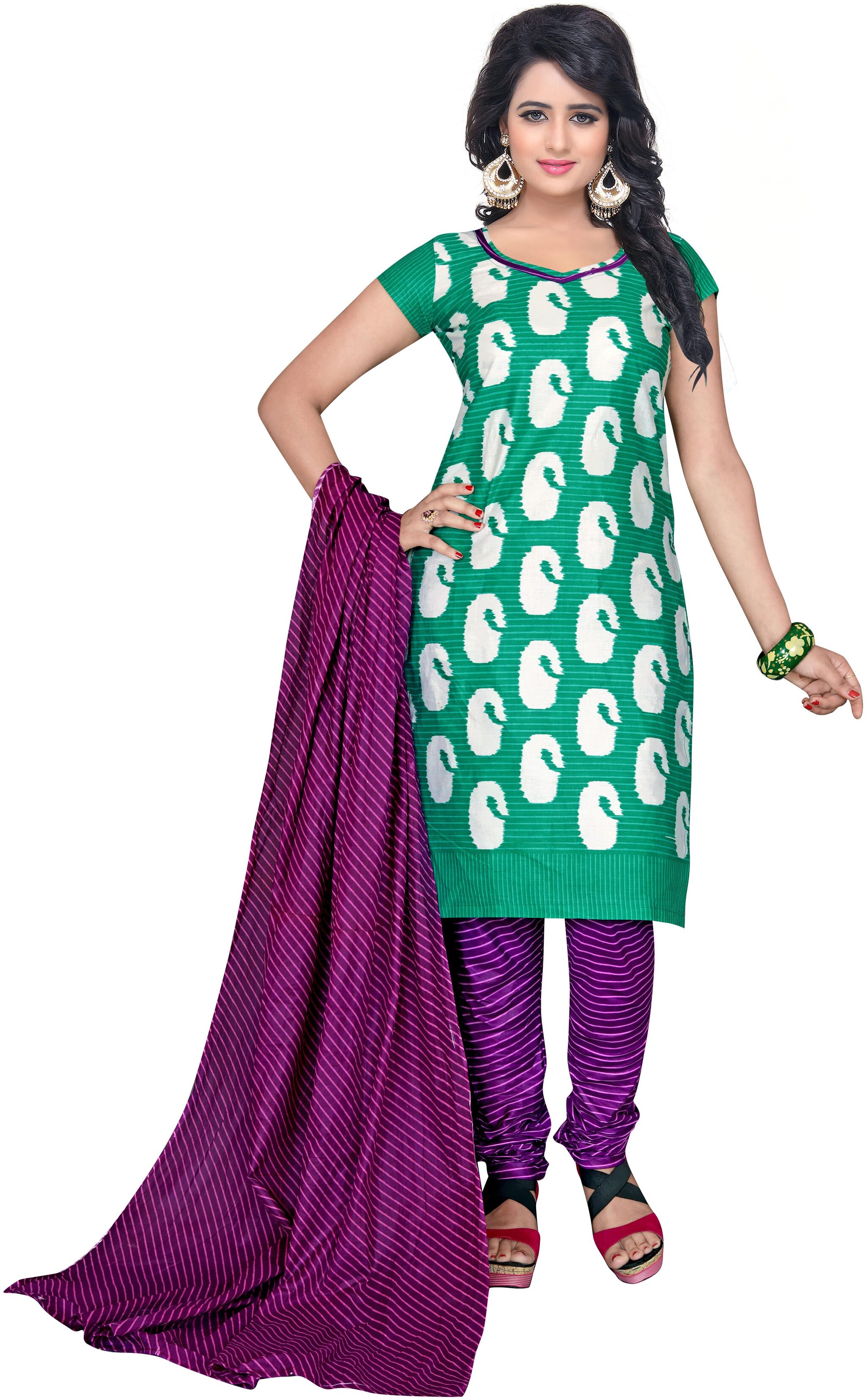 

DRAPES Green Unstitched Kurta with bottom dupatta With dupatta Dress Material