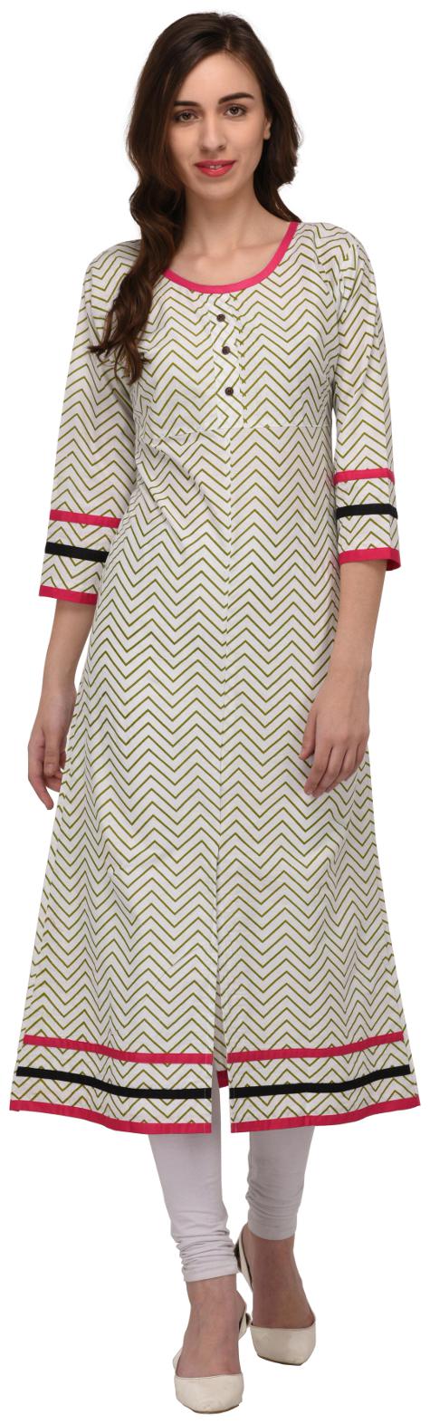 

Drapes Women White Printed Straight Kurta