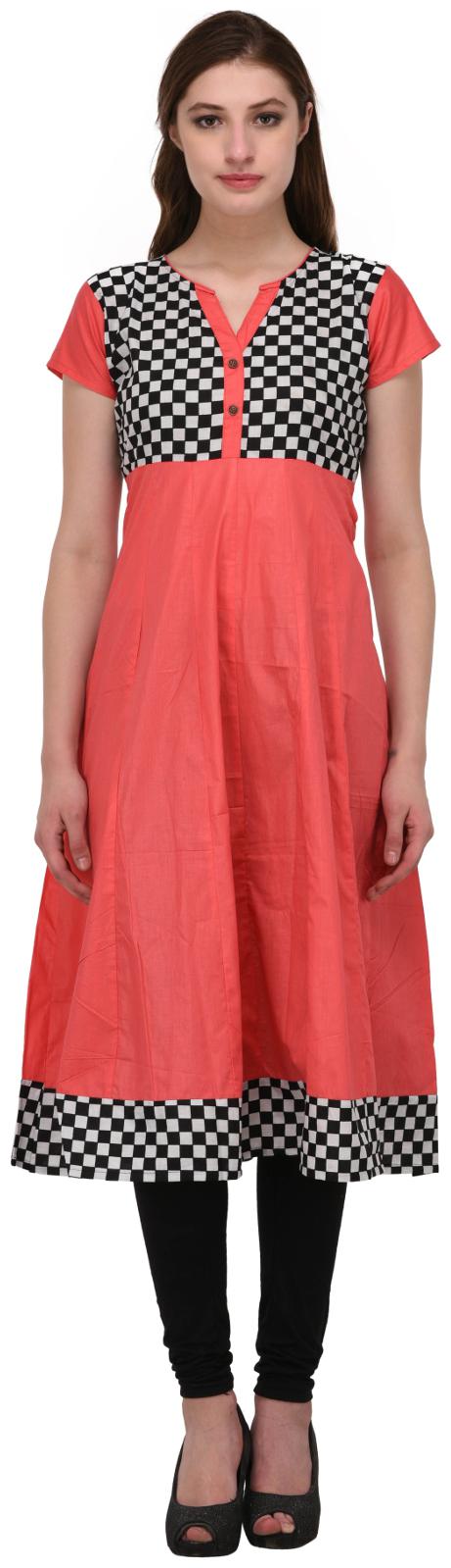 

Drapes Women s Anarkali Kurtis Red Printed 3 4 Sleeve In Cotton Fabric
