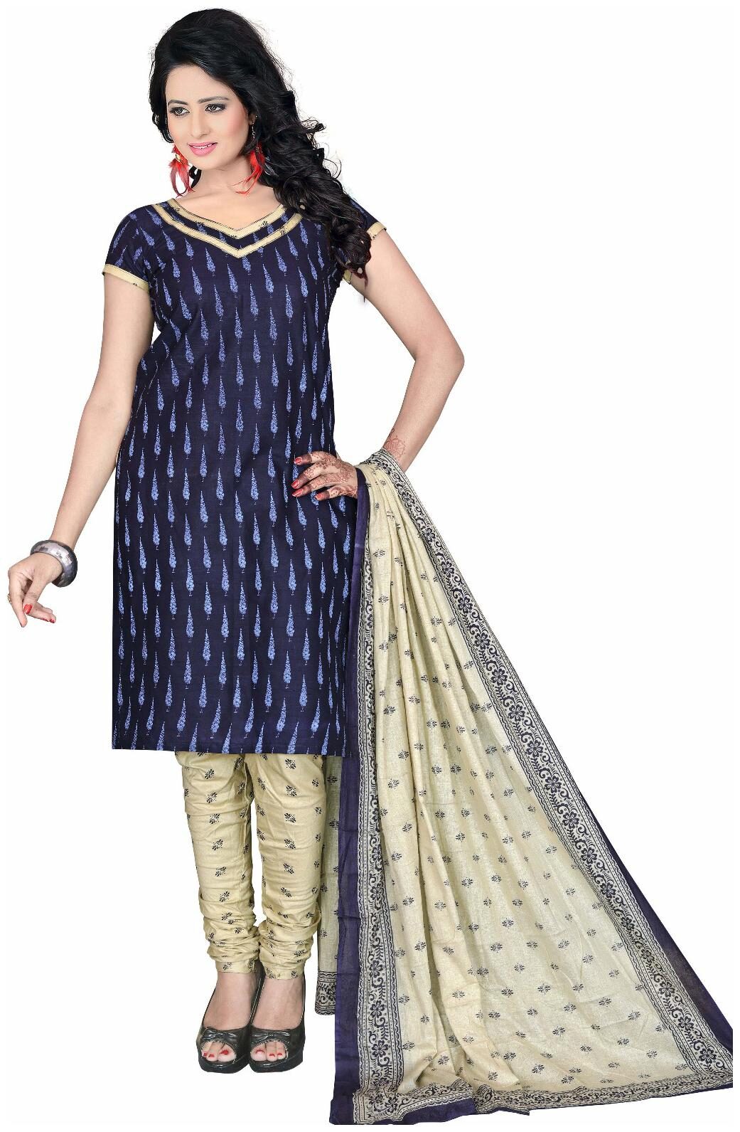 

DRAPES Blue Unstitched Kurta with bottom dupatta With dupatta Dress Material