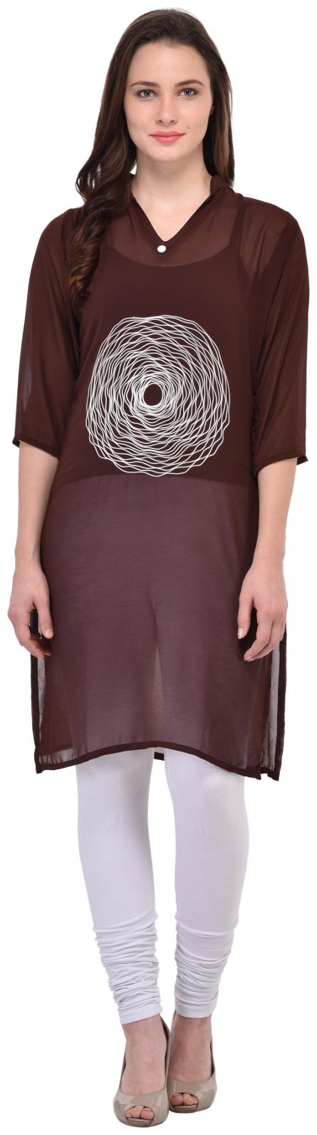 

Drapes Women Brown Embroidered Straight Kurti