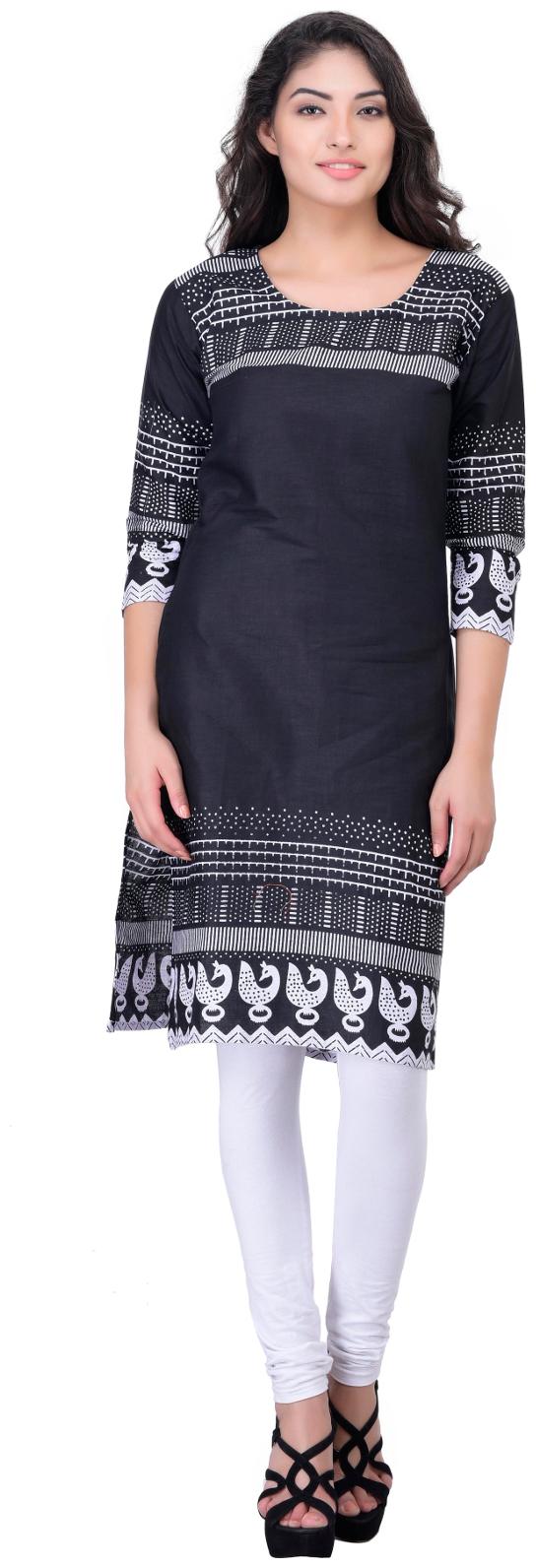 

Drapes Women Black Printed Straight Kurta