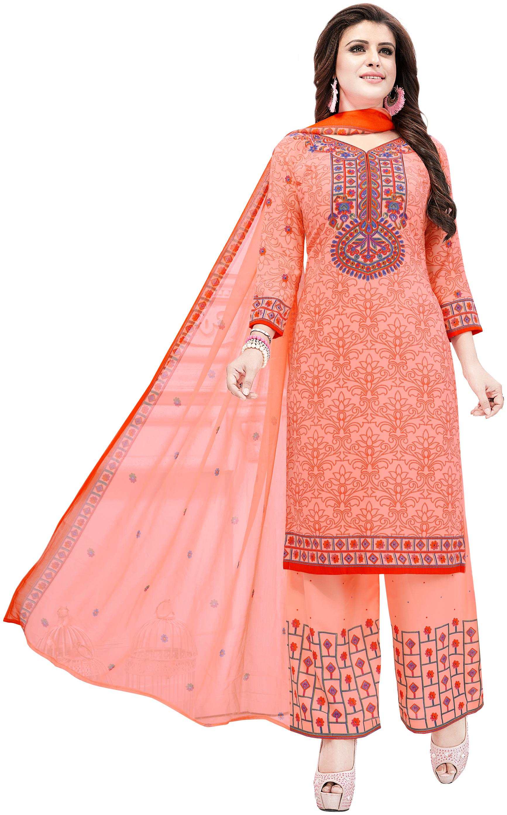 

Drapes Women Peach Crepe printed Dress Material (Unstitched)