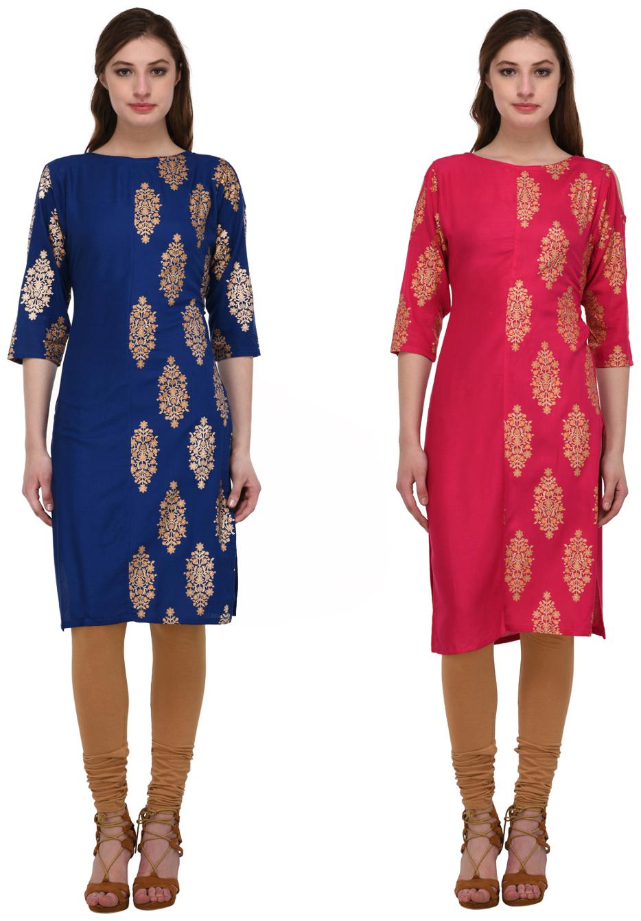 

Drapes Women Blue Printed Straight Kurta