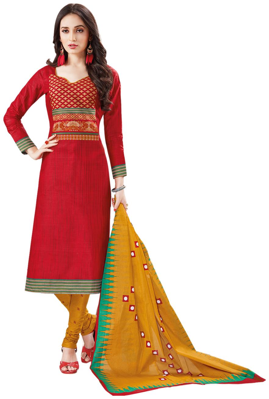 

Drapes Women s Red Cotton printed Dress Material (Unstitched)