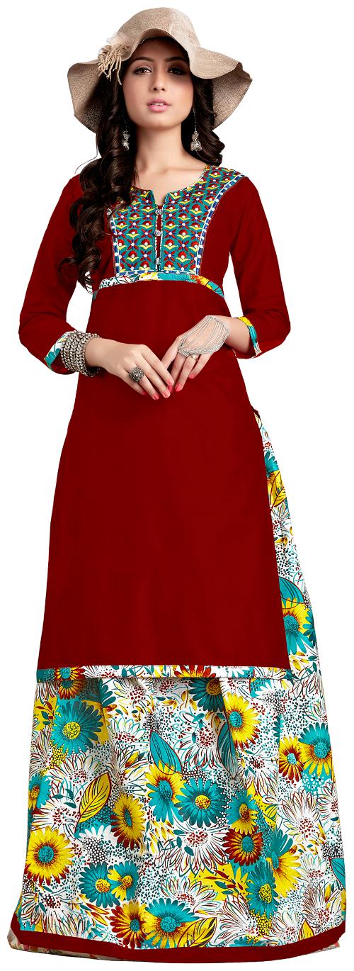 

Drapes Women Maroon Floral Regular Kurta With Palazzo