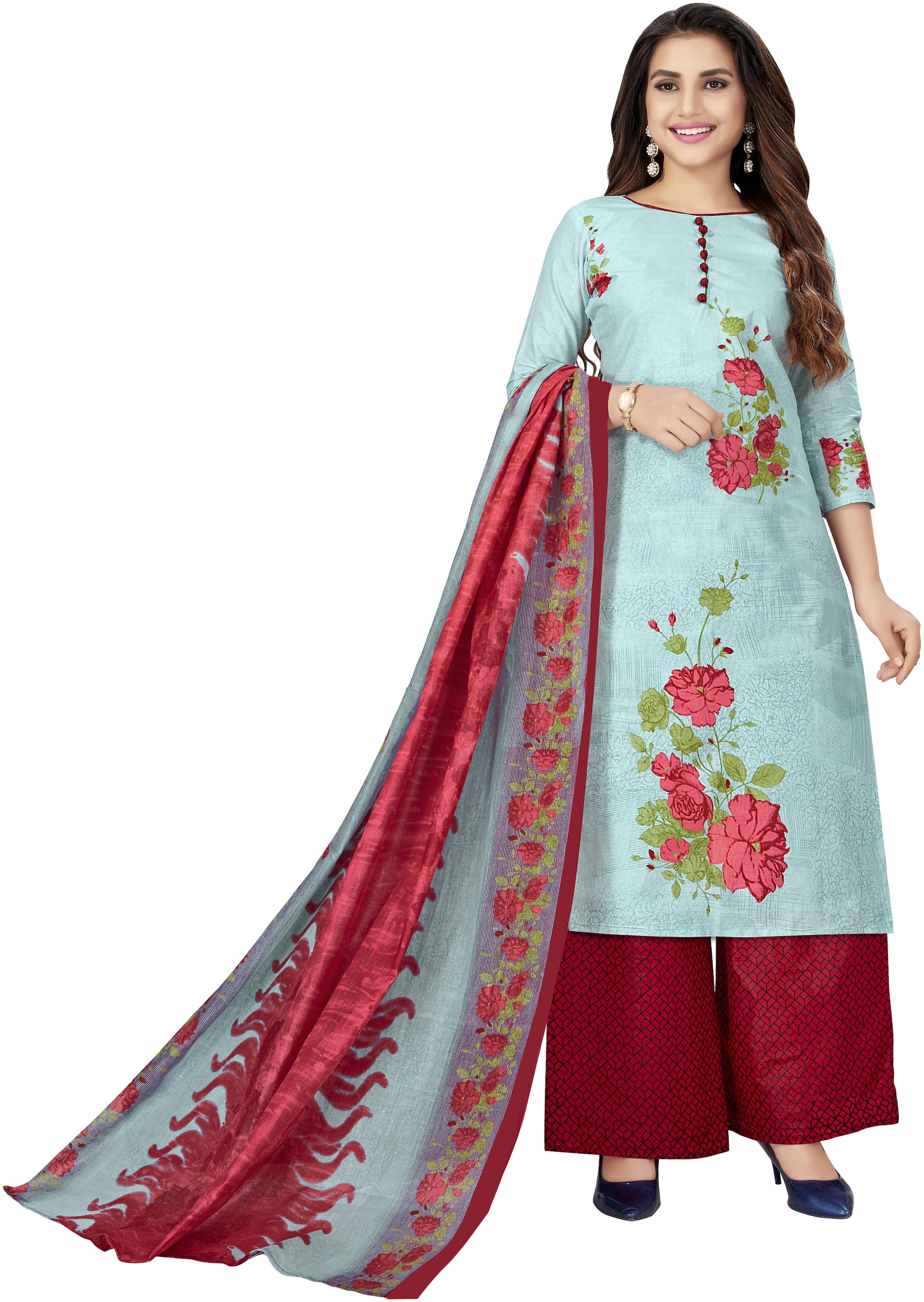 

Drapes Multi Unstitched Kurta with bottom dupatta With dupatta Dress Material
