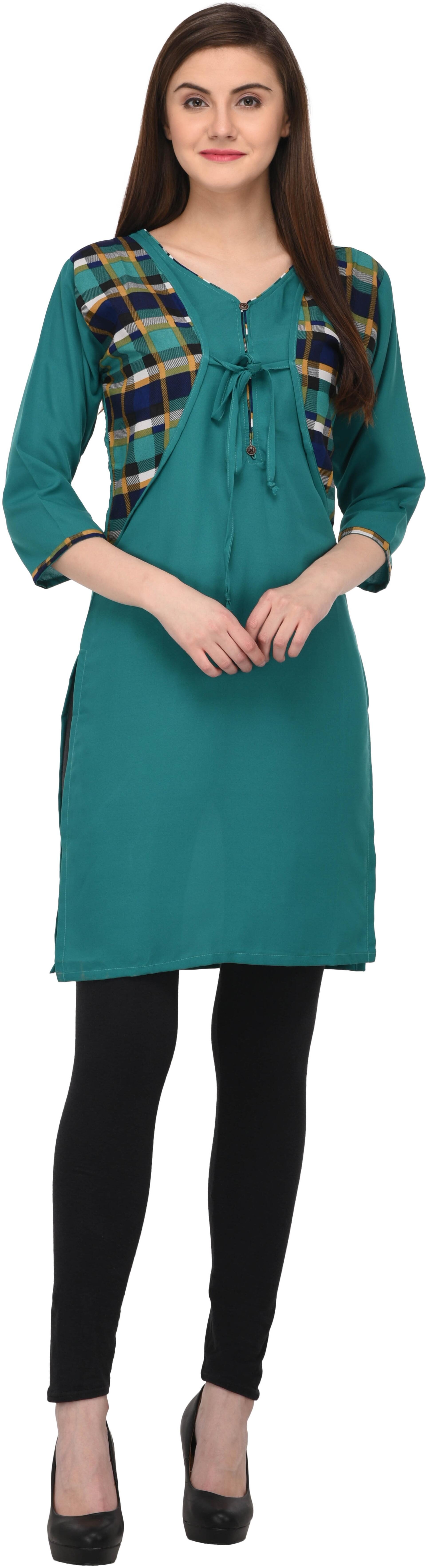 

Drapes Women s Jacket Kurtis Green Printed 3 4 Sleeve in Crepe