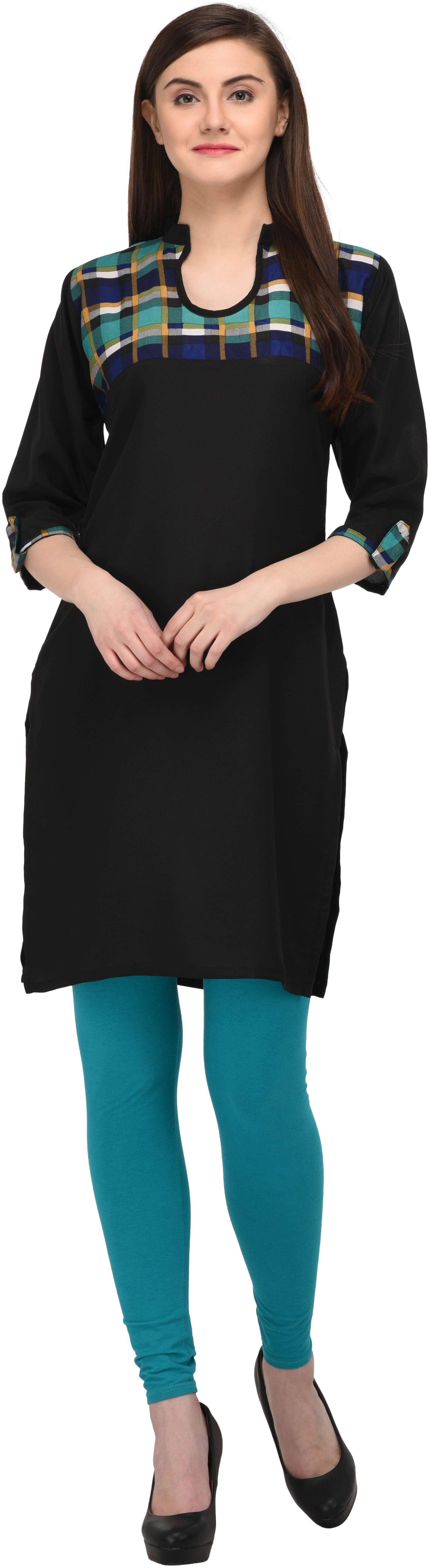 

Drapes Women Black Printed Straight Kurta