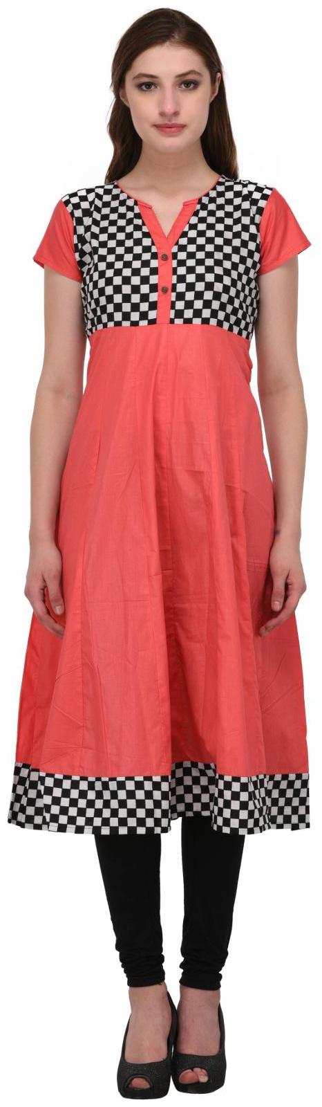 

Drapes Women s Anarkali Kurtis Red Printed 3 4 Sleeve In Cotton Fabric