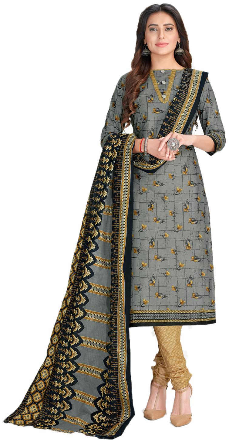 

Drapes Grey Unstitched Kurta with bottom dupatta With dupatta Dress Material