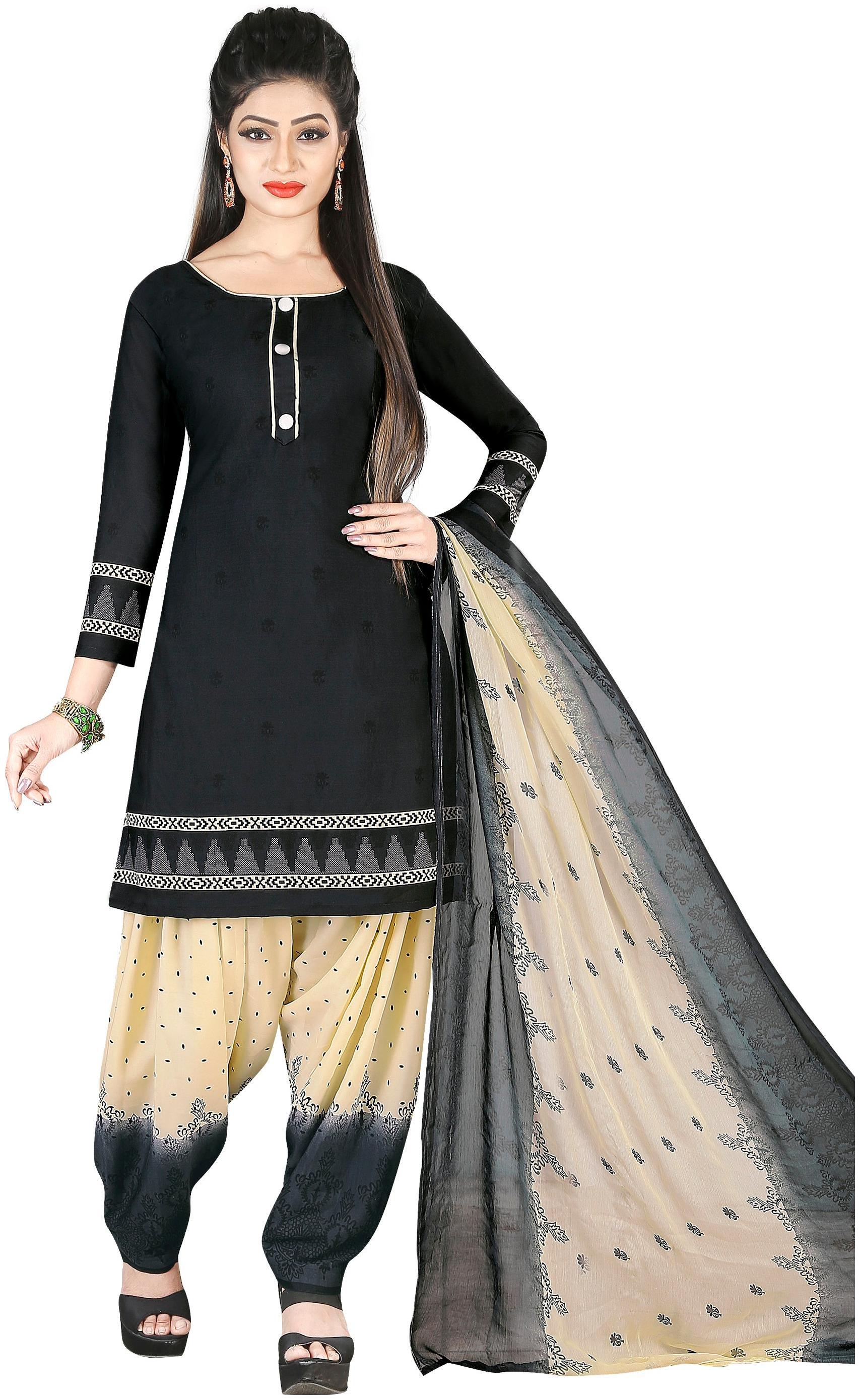 

DRAPES Black Unstitched Kurta with bottom dupatta With dupatta Dress Material